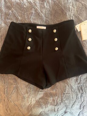 High-Waist Black Button-Front Shorts